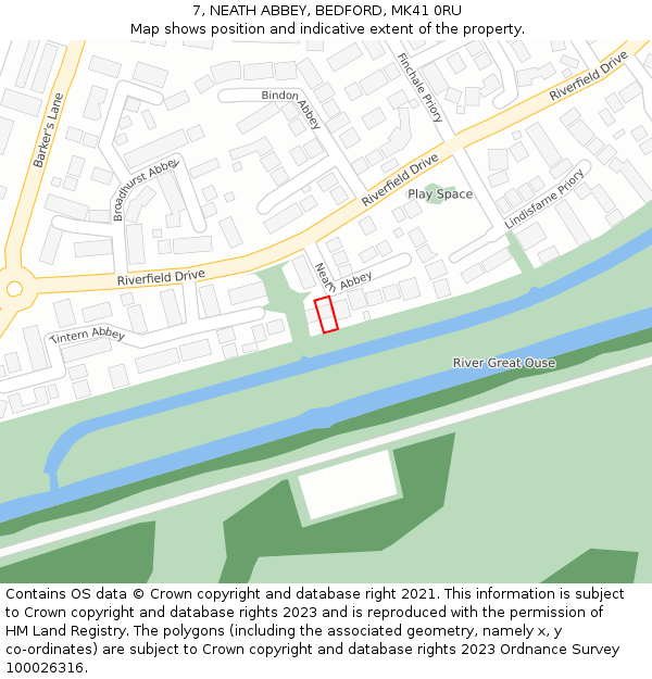 7, NEATH ABBEY, BEDFORD, MK41 0RU: Location map and indicative extent of plot