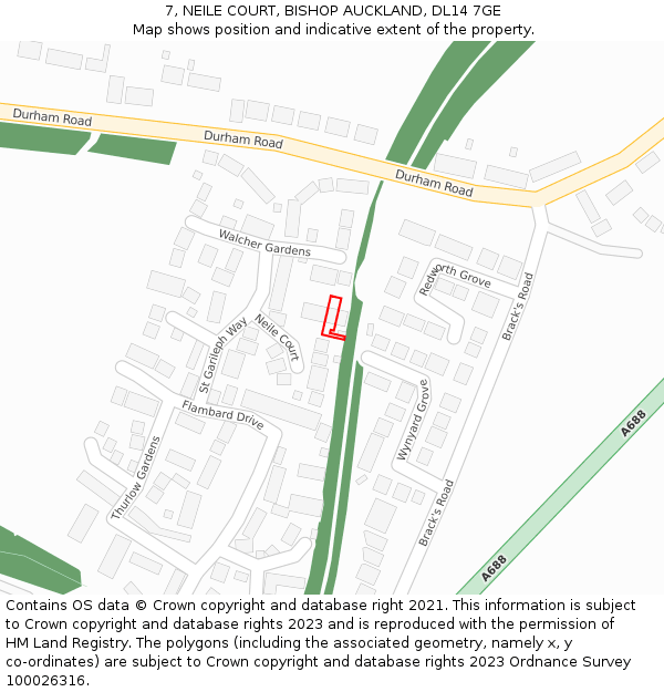 7, NEILE COURT, BISHOP AUCKLAND, DL14 7GE: Location map and indicative extent of plot