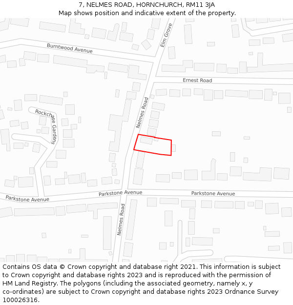 7, NELMES ROAD, HORNCHURCH, RM11 3JA: Location map and indicative extent of plot