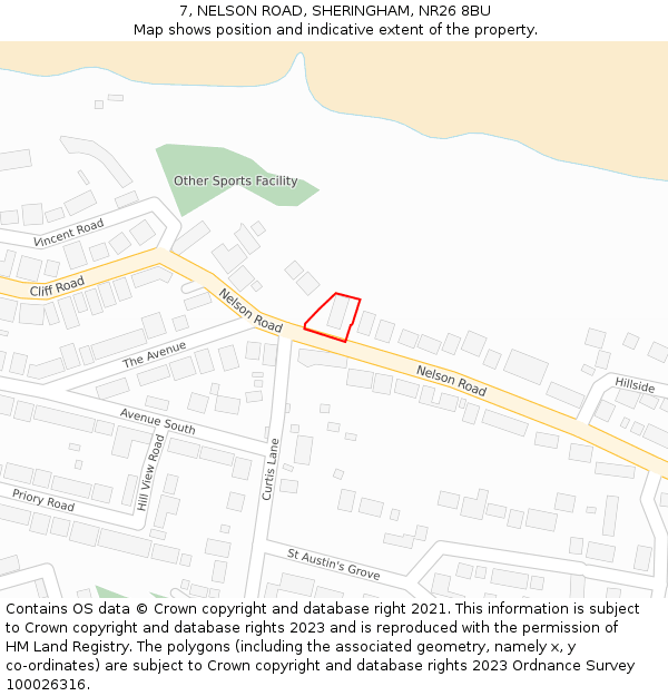 7, NELSON ROAD, SHERINGHAM, NR26 8BU: Location map and indicative extent of plot