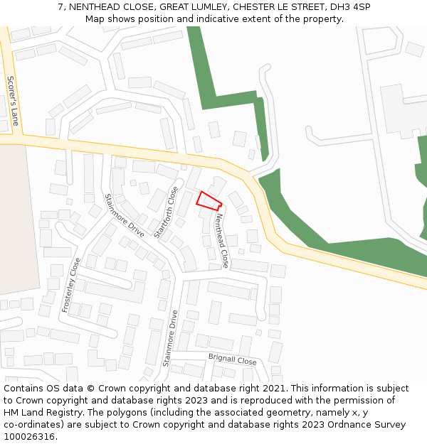 7, NENTHEAD CLOSE, GREAT LUMLEY, CHESTER LE STREET, DH3 4SP: Location map and indicative extent of plot