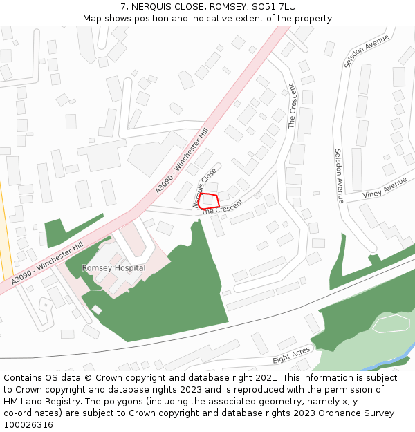 7, NERQUIS CLOSE, ROMSEY, SO51 7LU: Location map and indicative extent of plot