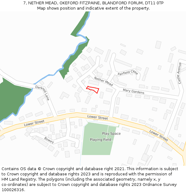 7, NETHER MEAD, OKEFORD FITZPAINE, BLANDFORD FORUM, DT11 0TP: Location map and indicative extent of plot