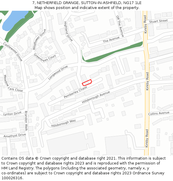 7, NETHERFIELD GRANGE, SUTTON-IN-ASHFIELD, NG17 1LE: Location map and indicative extent of plot