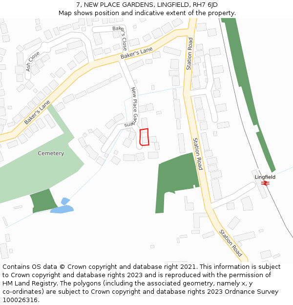 7, NEW PLACE GARDENS, LINGFIELD, RH7 6JD: Location map and indicative extent of plot