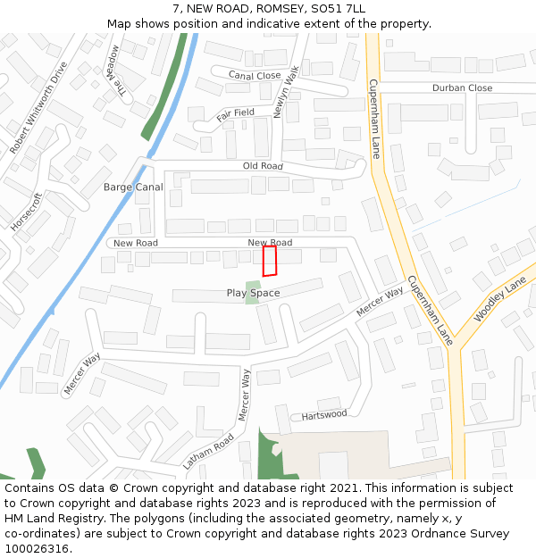 7, NEW ROAD, ROMSEY, SO51 7LL: Location map and indicative extent of plot