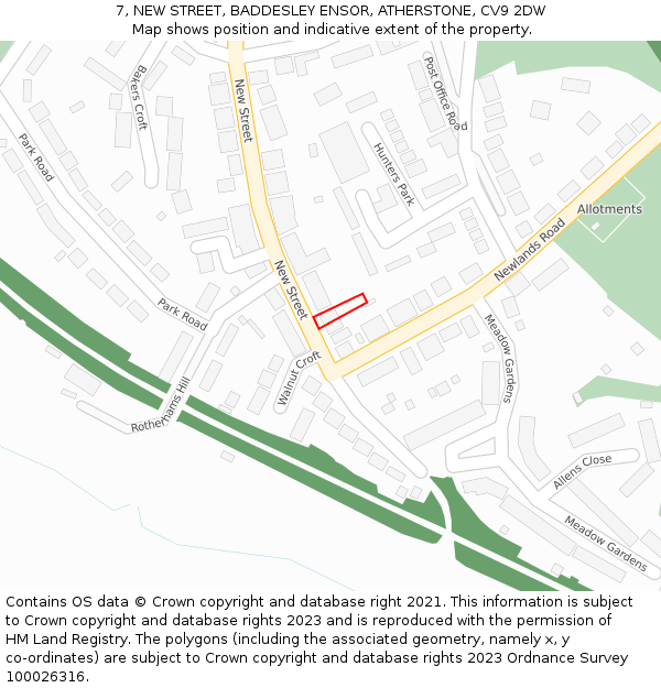 7, NEW STREET, BADDESLEY ENSOR, ATHERSTONE, CV9 2DW: Location map and indicative extent of plot