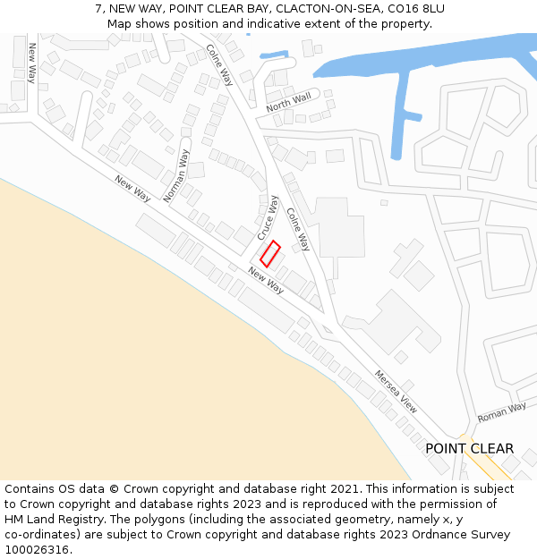 7, NEW WAY, POINT CLEAR BAY, CLACTON-ON-SEA, CO16 8LU: Location map and indicative extent of plot