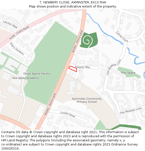 7, NEWBERY CLOSE, AXMINSTER, EX13 5NA: Location map and indicative extent of plot