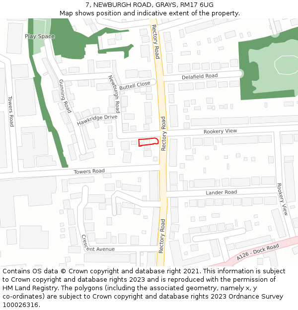 7, NEWBURGH ROAD, GRAYS, RM17 6UG: Location map and indicative extent of plot