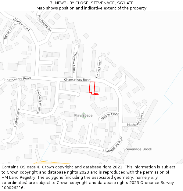 7, NEWBURY CLOSE, STEVENAGE, SG1 4TE: Location map and indicative extent of plot