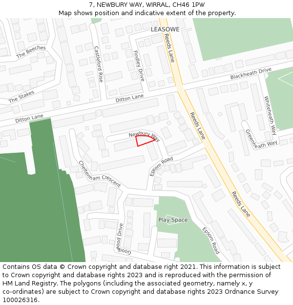 7, NEWBURY WAY, WIRRAL, CH46 1PW: Location map and indicative extent of plot