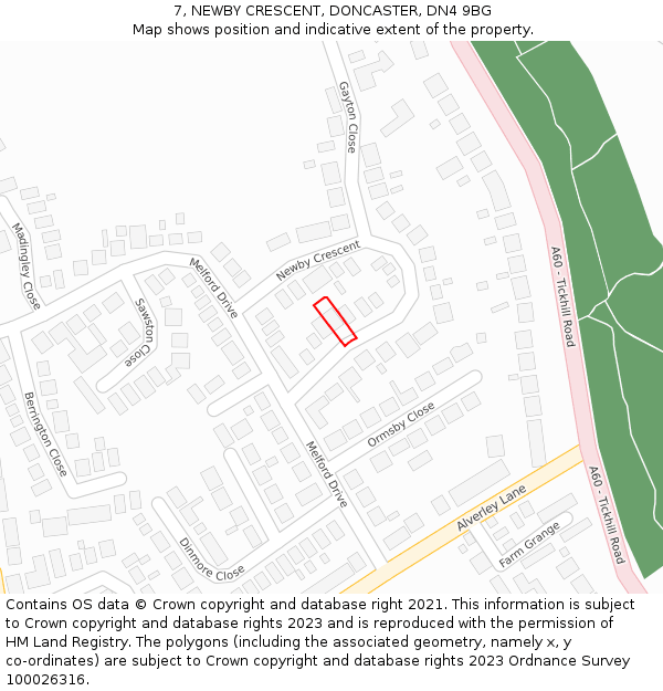 7, NEWBY CRESCENT, DONCASTER, DN4 9BG: Location map and indicative extent of plot