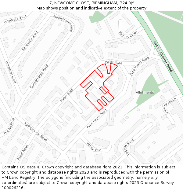 7, NEWCOME CLOSE, BIRMINGHAM, B24 0JY: Location map and indicative extent of plot