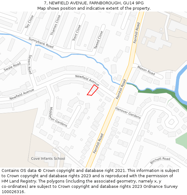 7, NEWFIELD AVENUE, FARNBOROUGH, GU14 9PG: Location map and indicative extent of plot