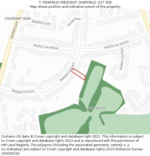 7, NEWFIELD CRESCENT, SHEFFIELD, S17 3DE: Location map and indicative extent of plot