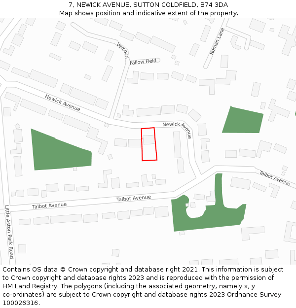 7, NEWICK AVENUE, SUTTON COLDFIELD, B74 3DA: Location map and indicative extent of plot