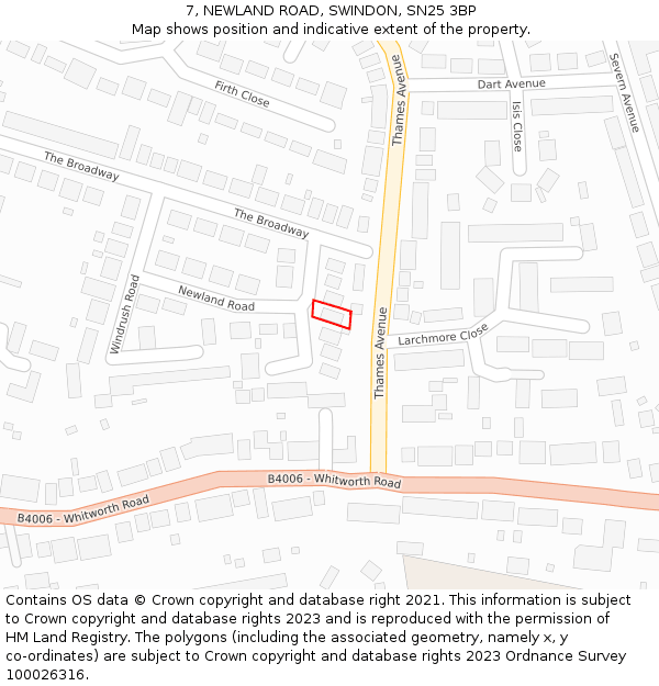 7, NEWLAND ROAD, SWINDON, SN25 3BP: Location map and indicative extent of plot