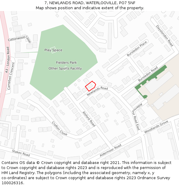 7, NEWLANDS ROAD, WATERLOOVILLE, PO7 5NF: Location map and indicative extent of plot
