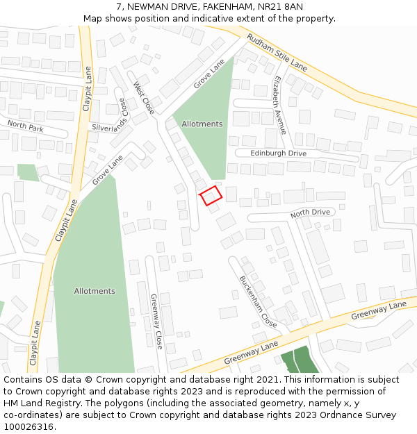 7, NEWMAN DRIVE, FAKENHAM, NR21 8AN: Location map and indicative extent of plot