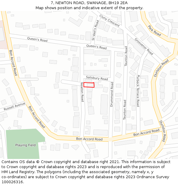 7, NEWTON ROAD, SWANAGE, BH19 2EA: Location map and indicative extent of plot