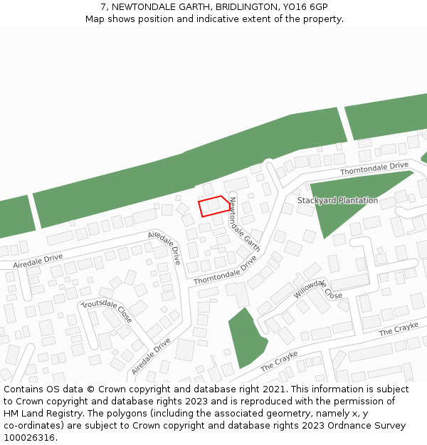 7, NEWTONDALE GARTH, BRIDLINGTON, YO16 6GP: Location map and indicative extent of plot