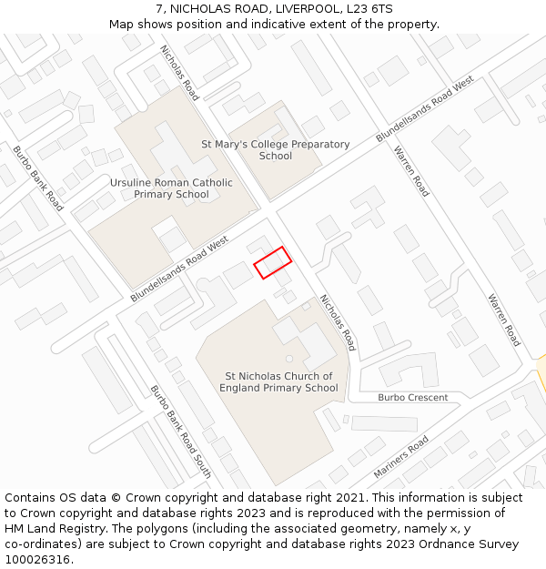 7, NICHOLAS ROAD, LIVERPOOL, L23 6TS: Location map and indicative extent of plot