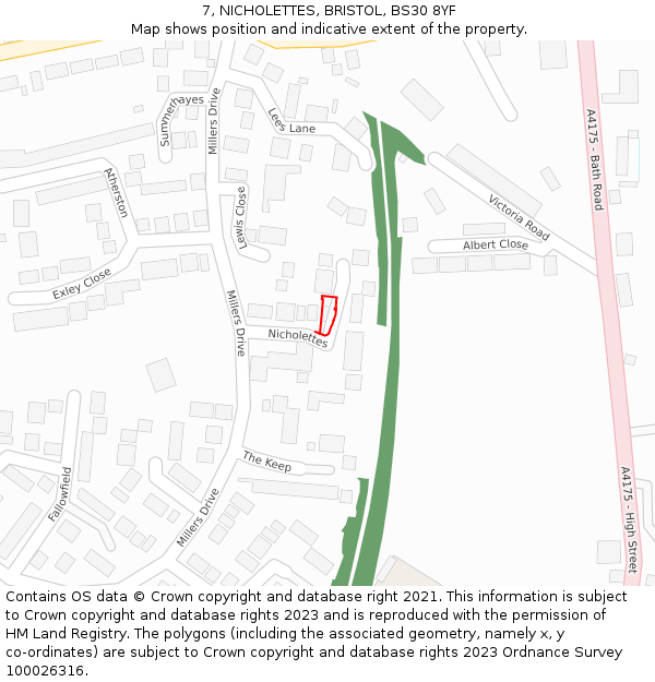 7, NICHOLETTES, BRISTOL, BS30 8YF: Location map and indicative extent of plot