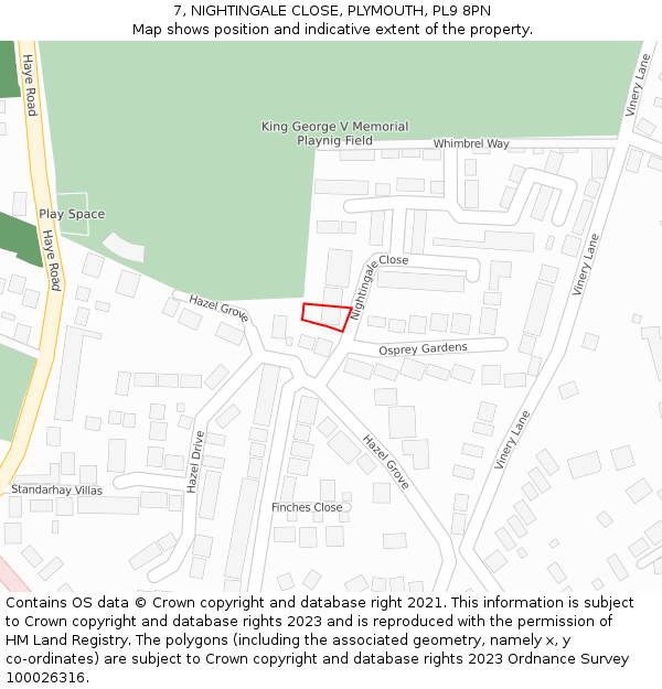 7, NIGHTINGALE CLOSE, PLYMOUTH, PL9 8PN: Location map and indicative extent of plot