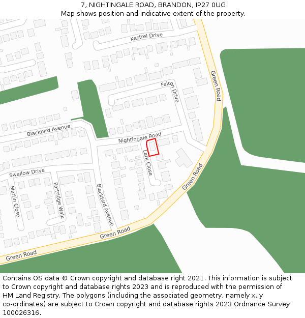 7, NIGHTINGALE ROAD, BRANDON, IP27 0UG: Location map and indicative extent of plot