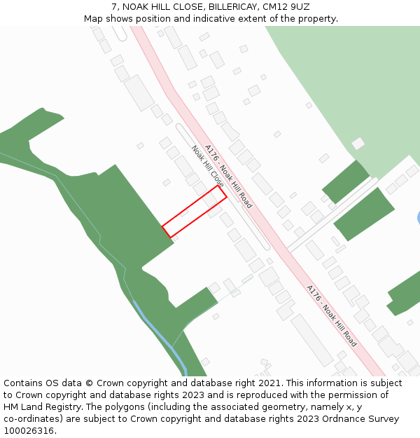 7, NOAK HILL CLOSE, BILLERICAY, CM12 9UZ: Location map and indicative extent of plot