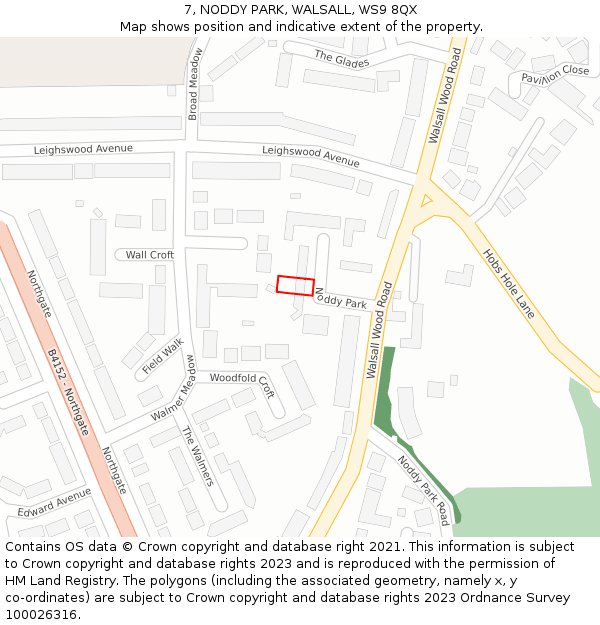 7, NODDY PARK, WALSALL, WS9 8QX: Location map and indicative extent of plot