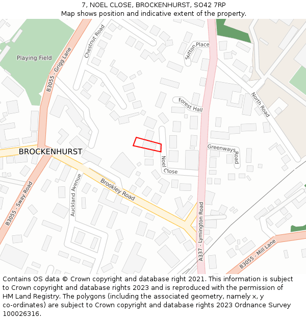 7, NOEL CLOSE, BROCKENHURST, SO42 7RP: Location map and indicative extent of plot