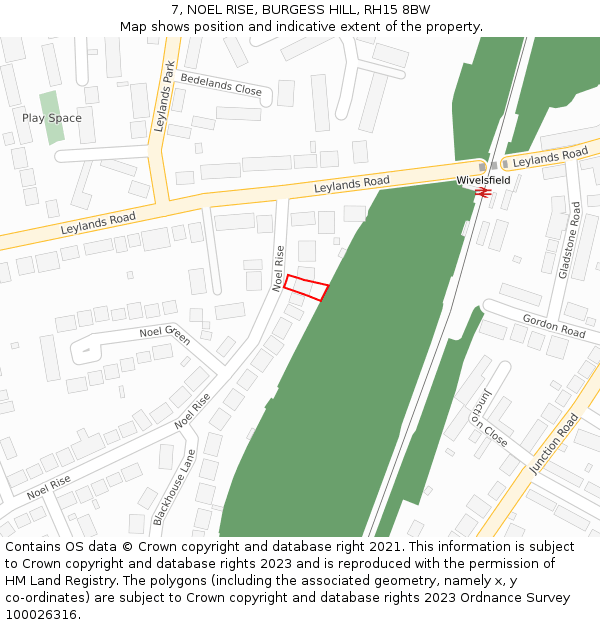 7, NOEL RISE, BURGESS HILL, RH15 8BW: Location map and indicative extent of plot