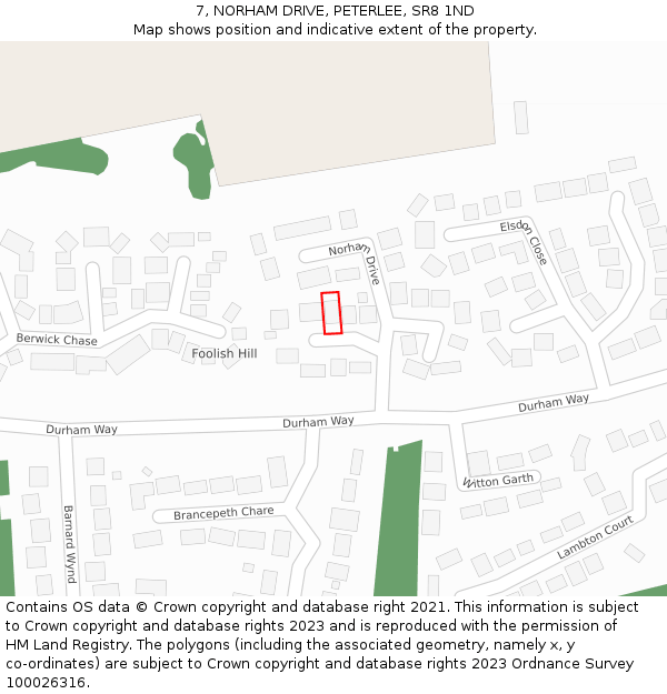 7, NORHAM DRIVE, PETERLEE, SR8 1ND: Location map and indicative extent of plot