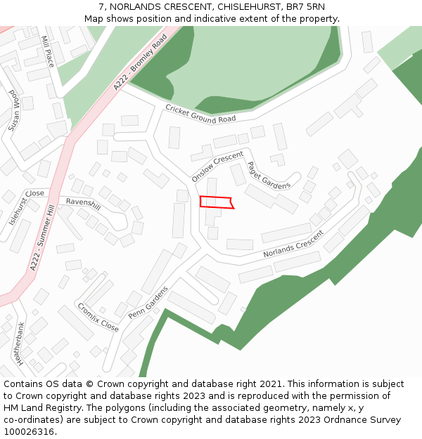 7, NORLANDS CRESCENT, CHISLEHURST, BR7 5RN: Location map and indicative extent of plot