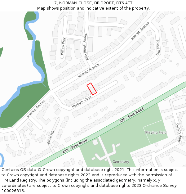 7, NORMAN CLOSE, BRIDPORT, DT6 4ET: Location map and indicative extent of plot