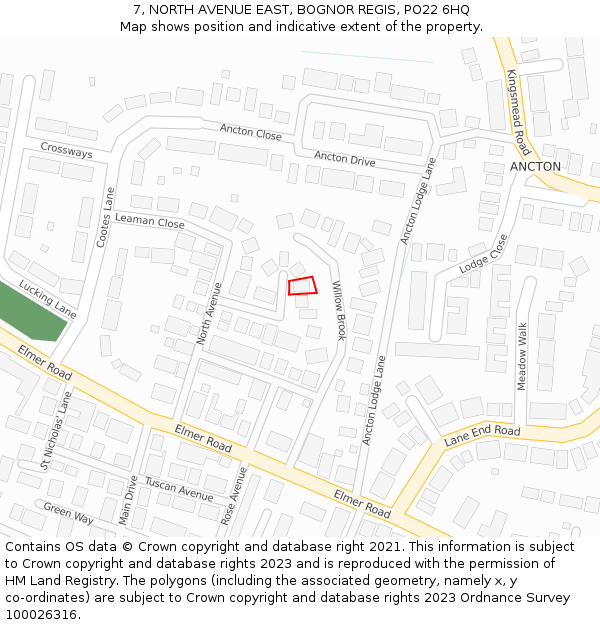 7, NORTH AVENUE EAST, BOGNOR REGIS, PO22 6HQ: Location map and indicative extent of plot