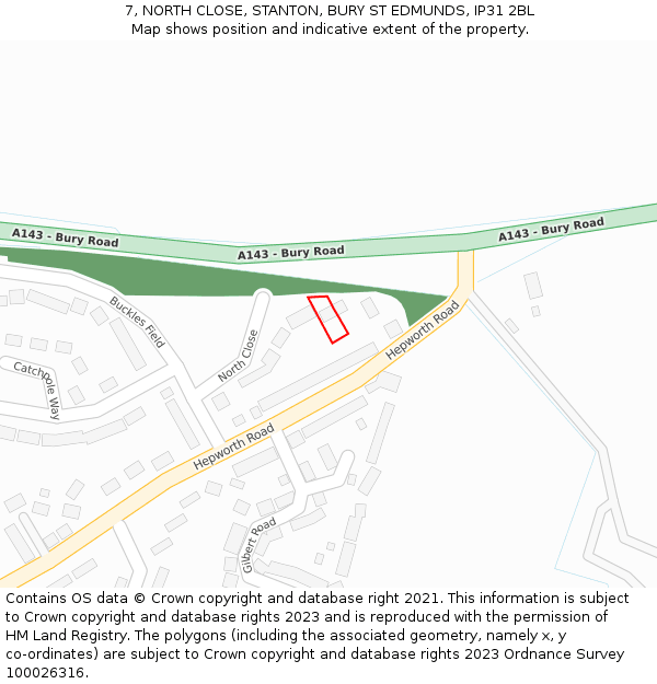 7, NORTH CLOSE, STANTON, BURY ST EDMUNDS, IP31 2BL: Location map and indicative extent of plot