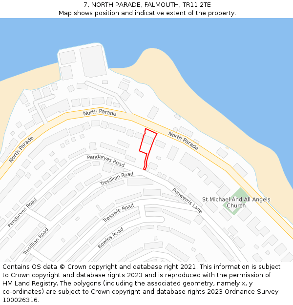 7, NORTH PARADE, FALMOUTH, TR11 2TE: Location map and indicative extent of plot