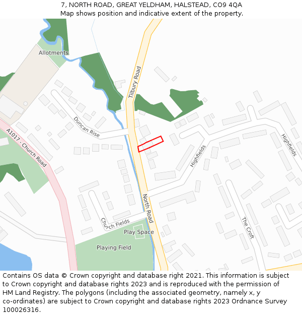 7, NORTH ROAD, GREAT YELDHAM, HALSTEAD, CO9 4QA: Location map and indicative extent of plot