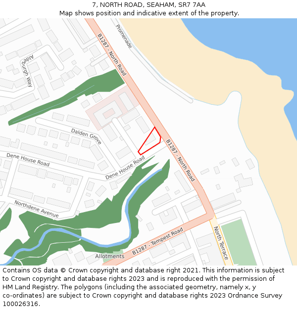 7, NORTH ROAD, SEAHAM, SR7 7AA: Location map and indicative extent of plot
