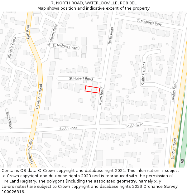 7, NORTH ROAD, WATERLOOVILLE, PO8 0EL: Location map and indicative extent of plot