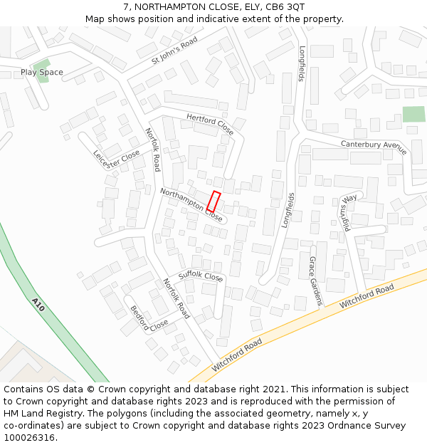 7, NORTHAMPTON CLOSE, ELY, CB6 3QT: Location map and indicative extent of plot