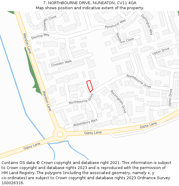 7, NORTHBOURNE DRIVE, NUNEATON, CV11 4GA: Location map and indicative extent of plot