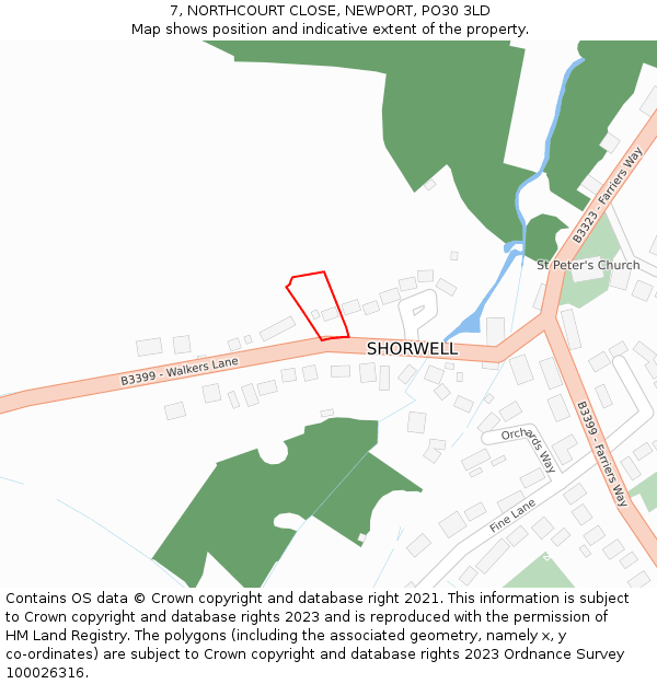 7, NORTHCOURT CLOSE, NEWPORT, PO30 3LD: Location map and indicative extent of plot