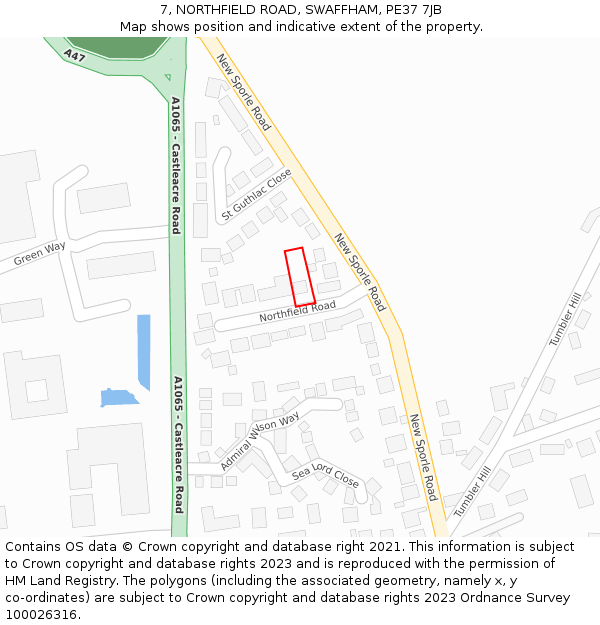 7, NORTHFIELD ROAD, SWAFFHAM, PE37 7JB: Location map and indicative extent of plot