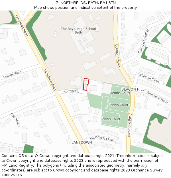 7, NORTHFIELDS, BATH, BA1 5TN: Location map and indicative extent of plot