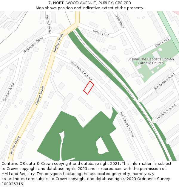 7, NORTHWOOD AVENUE, PURLEY, CR8 2ER: Location map and indicative extent of plot
