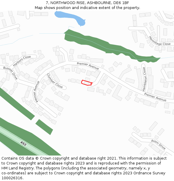 7, NORTHWOOD RISE, ASHBOURNE, DE6 1BF: Location map and indicative extent of plot